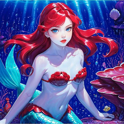 Illustration of Ariel (disney), the little mermaid in the style of Shnva
