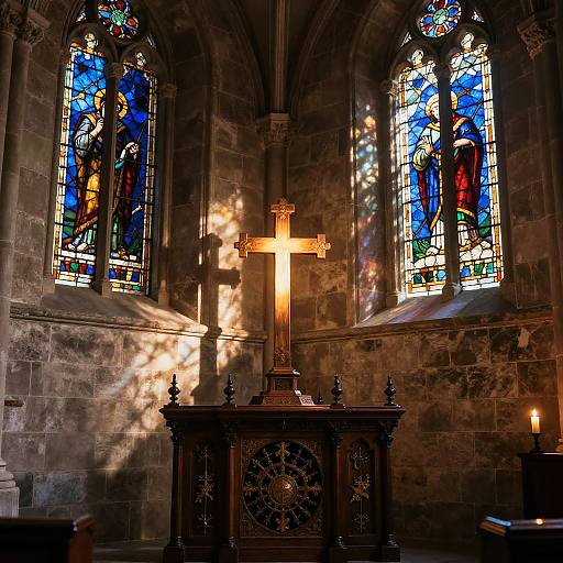 Candlelit Ancient Chapel Cross