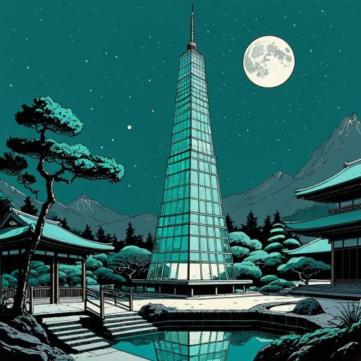 Postmodern Glass Tower in Zen Garden