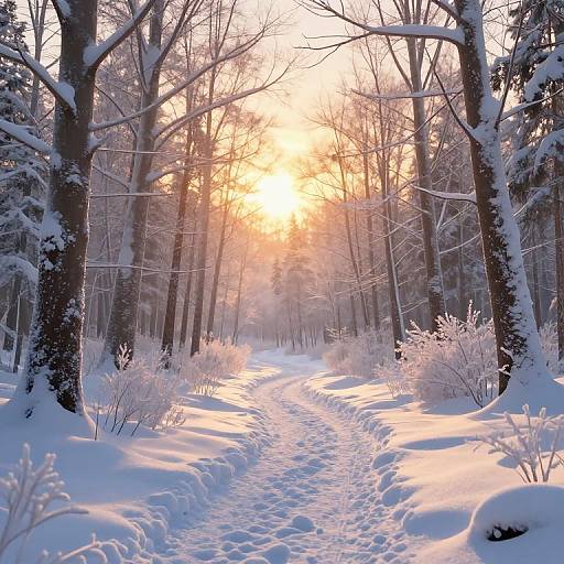 Winter Woodland Sunset Path