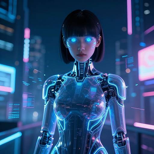 Futuristic Digital Actress in Cybercity
