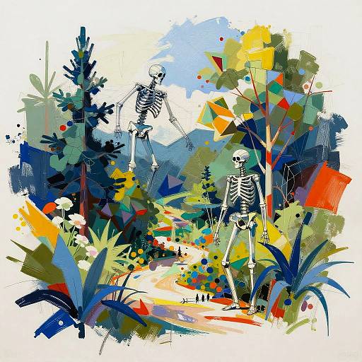 Expressionist Digital Landscape with Skeletons