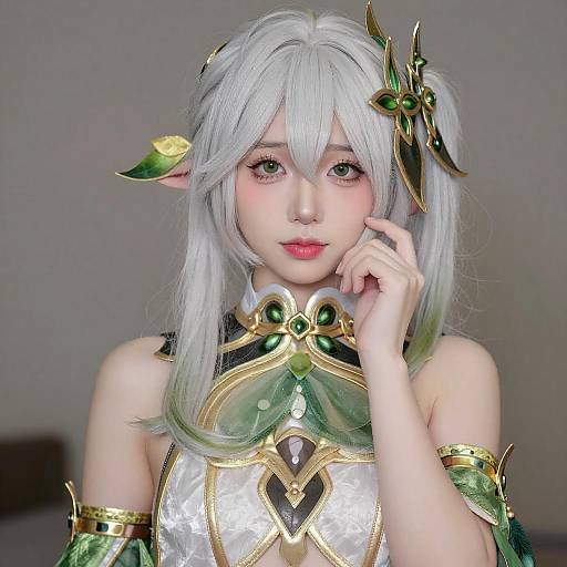 Elegant Asian Woman with Gold and Green