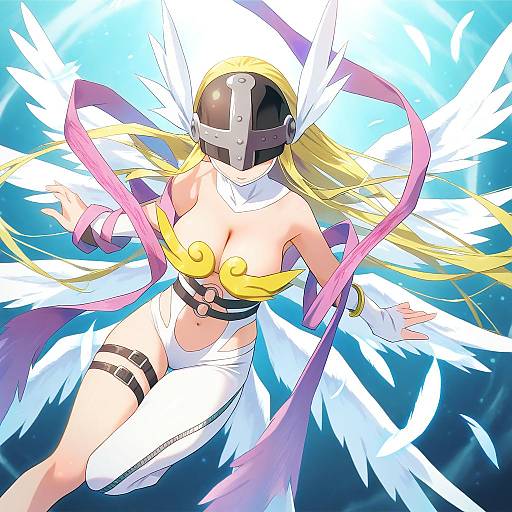 Illustration of Angewomon, digimon in the style of Pu-en