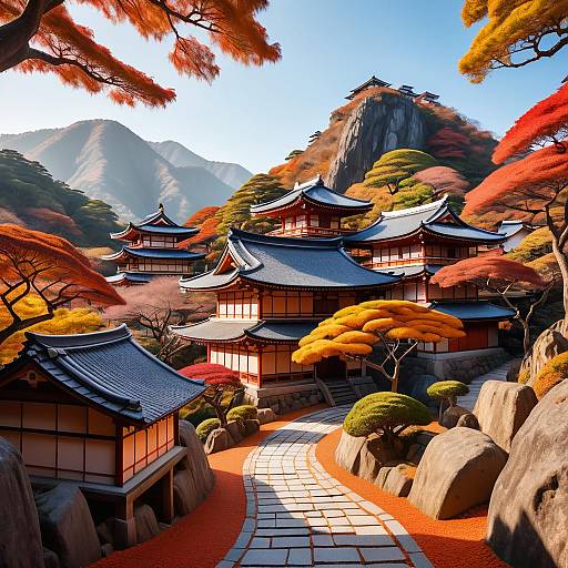 Traditional Japanese Village in Autumn