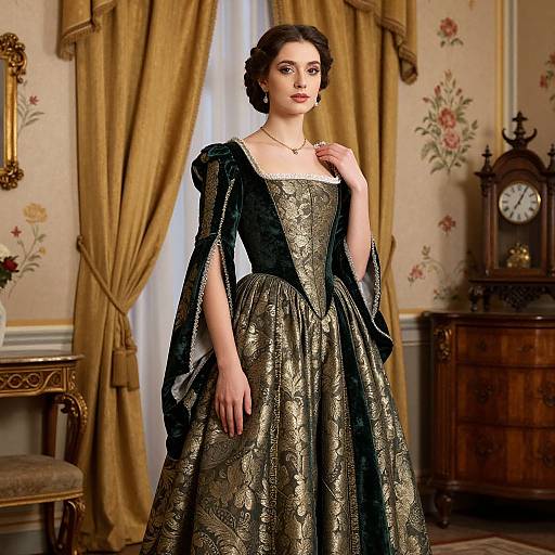 Elegant Renaissance Green Velvet Dress