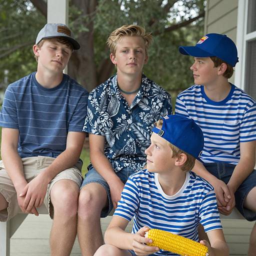 Boys Relaxing on a Cozy Porch