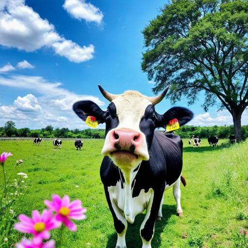 Happy Cow in a Flower Field