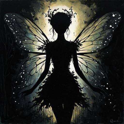 Silhouette of Enchanting Fairy with Butterfly Wings