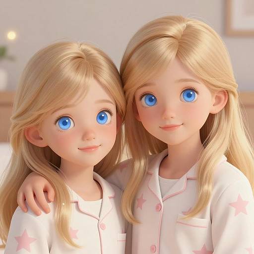 Digital Illustration of Two Girls in Starry Pajamas