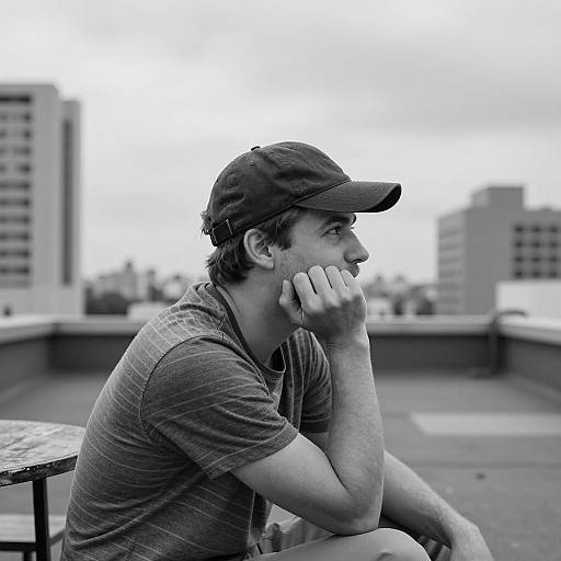 Contemplative Man Sitting on Rooftop