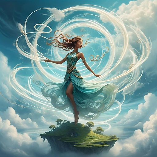 Ethereal Wind Dancer Among Floating Islands