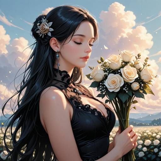 Elegant Girl with Flower Bouquet