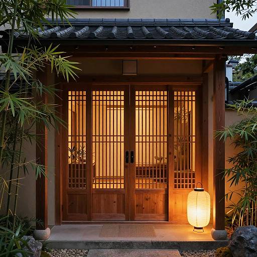 Japanese Traditional Entrance at Dusk
