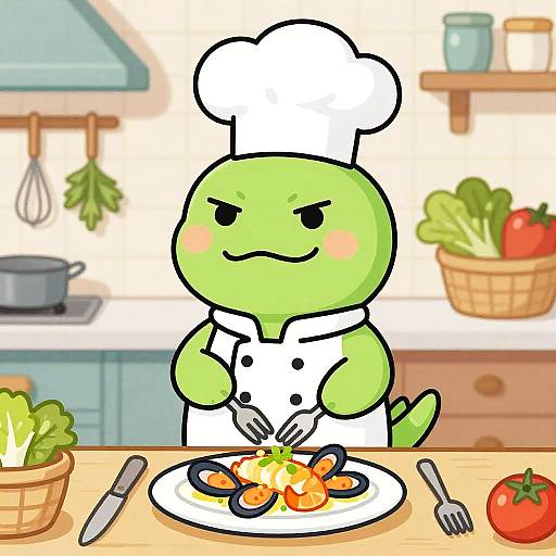 Cartoon Platypus Chef Preparing Seafood