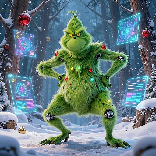 Futuristic Grinch Hacking Christmas
