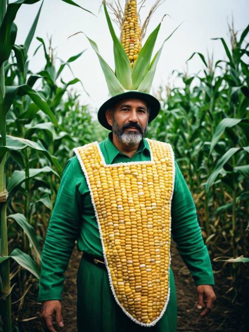 Man Wearing Corn Costume in Cornfield