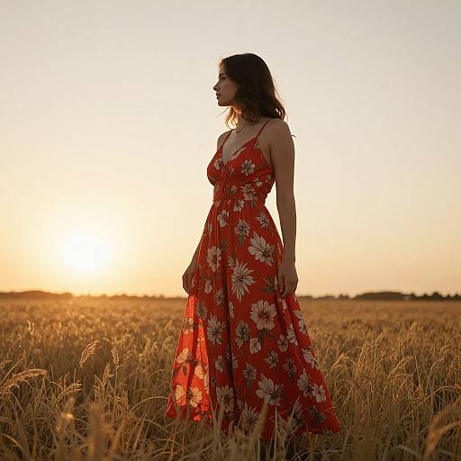 Woman in Red Dress at Sunset