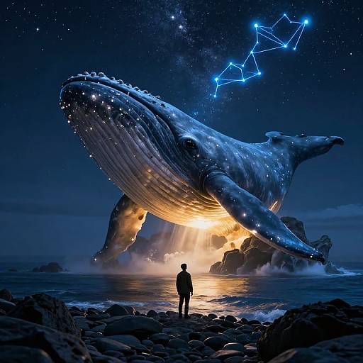 Whale Mountain Under Starry Night