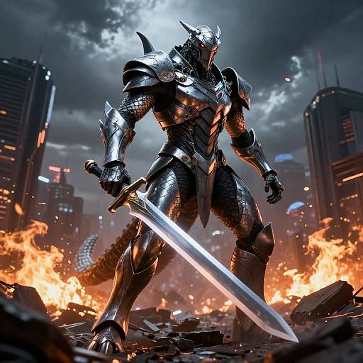 Reptoid Warrior on Futuristic Battlefield