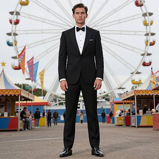 Man in Tuxedo Beneath Ferris Wheel