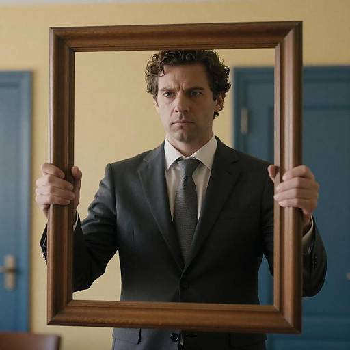 Man Holding Wooden Frame Mirror