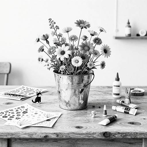 Whimsical Black-and-White Craft Still Life