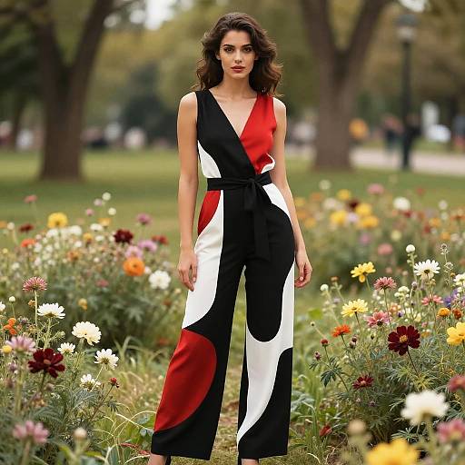 Voluptuous Woman in Abstract Jumpsuit