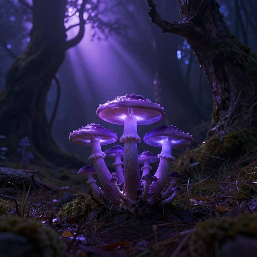 Glowing Purple Mushrooms in Enchanted Forest