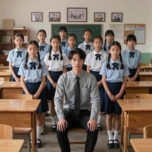 Dimly Lit Classroom with Young Girls