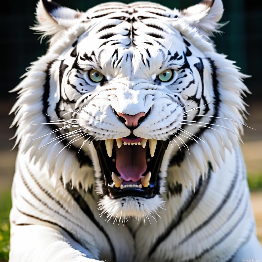 Intense White Tiger Displaying Power