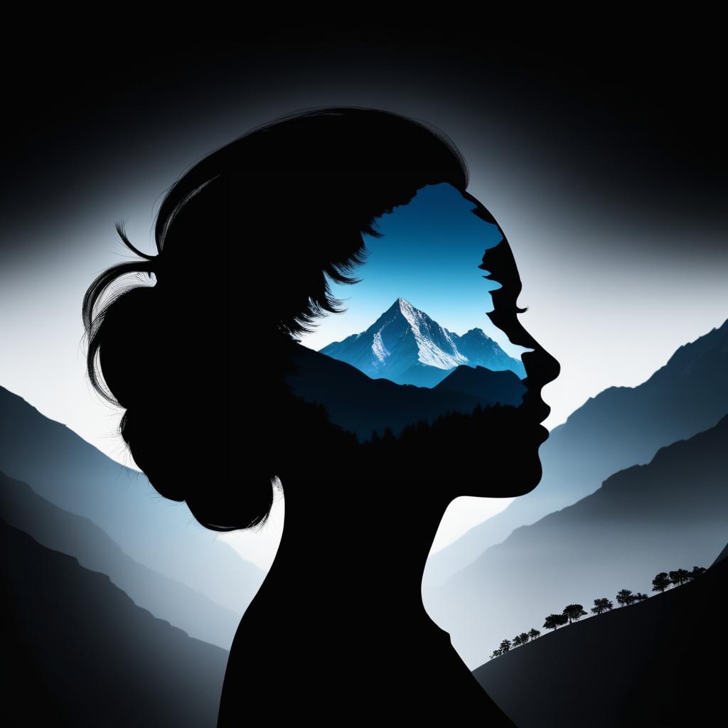 Silhouette of Woman with Mountain Exposure