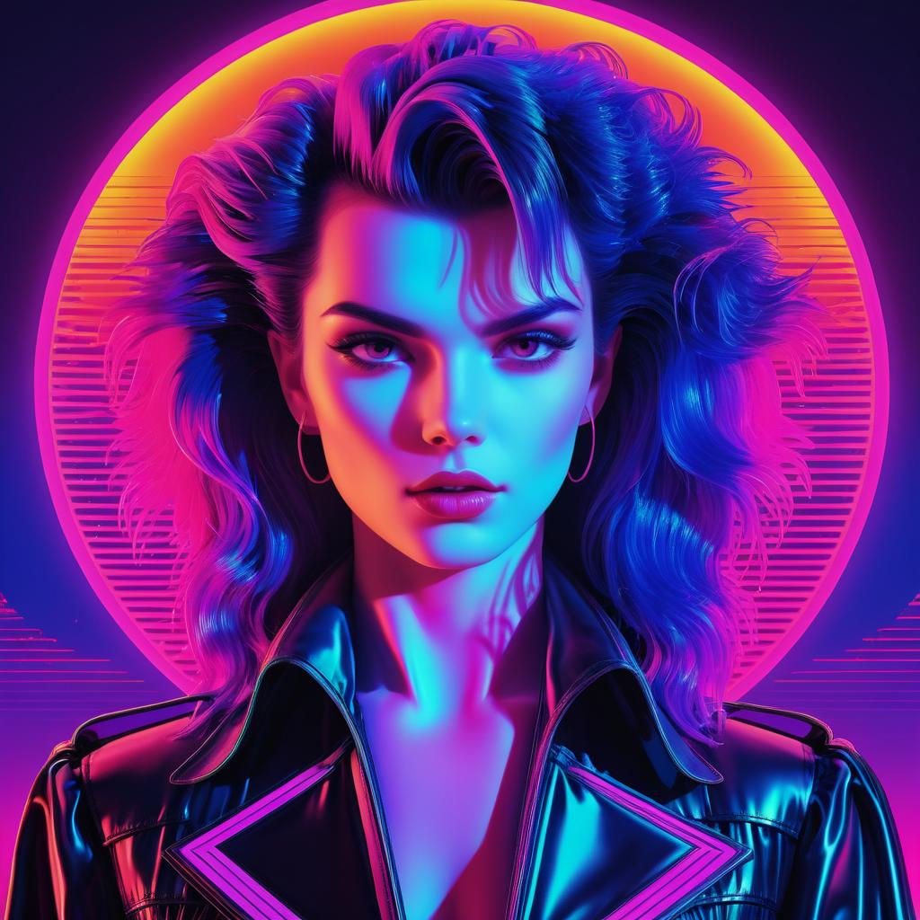 Vibrant 80s Synthwave Vampire Art