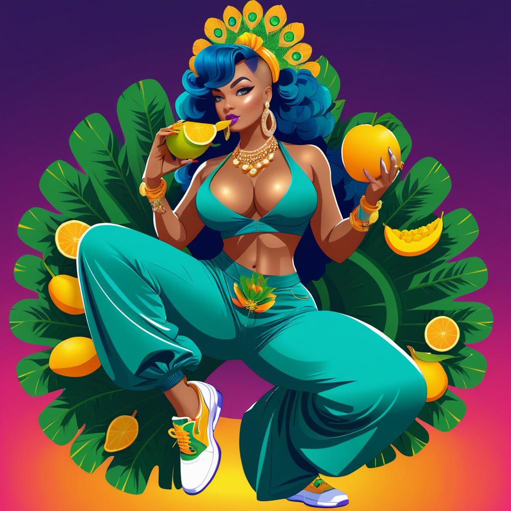 Hip-Hop Peacock Character in Vibrant Style