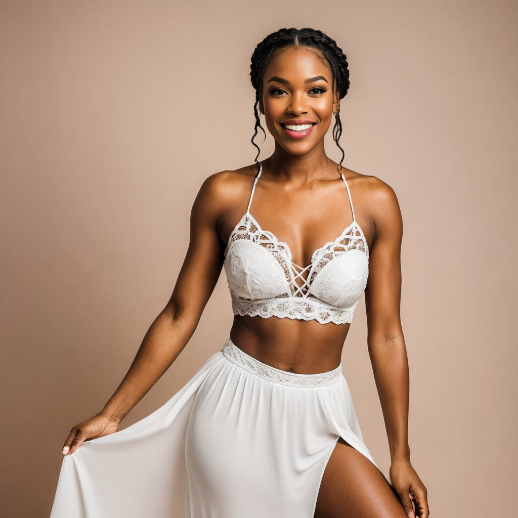 Excited Newlywed in Lingerie Photo Shoot