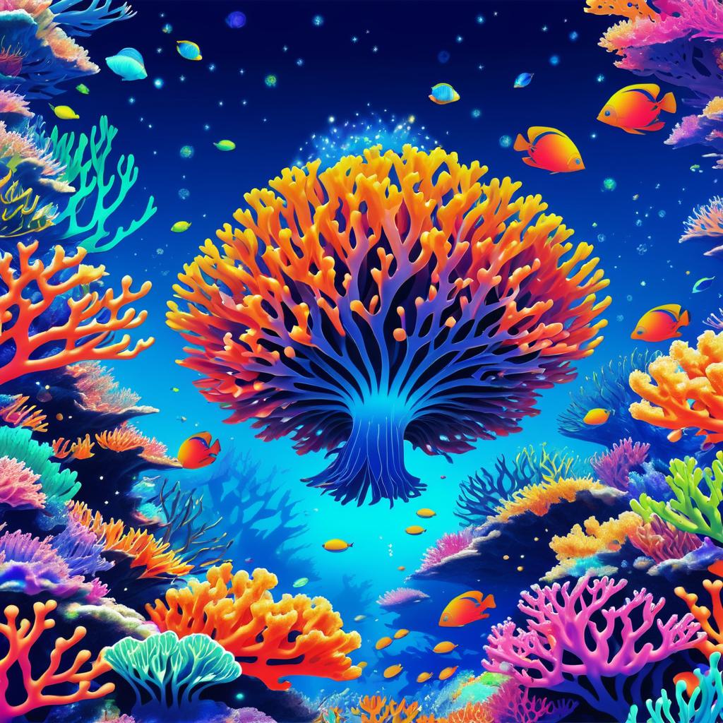 Whimsical Alien Exploring Coral Reefs