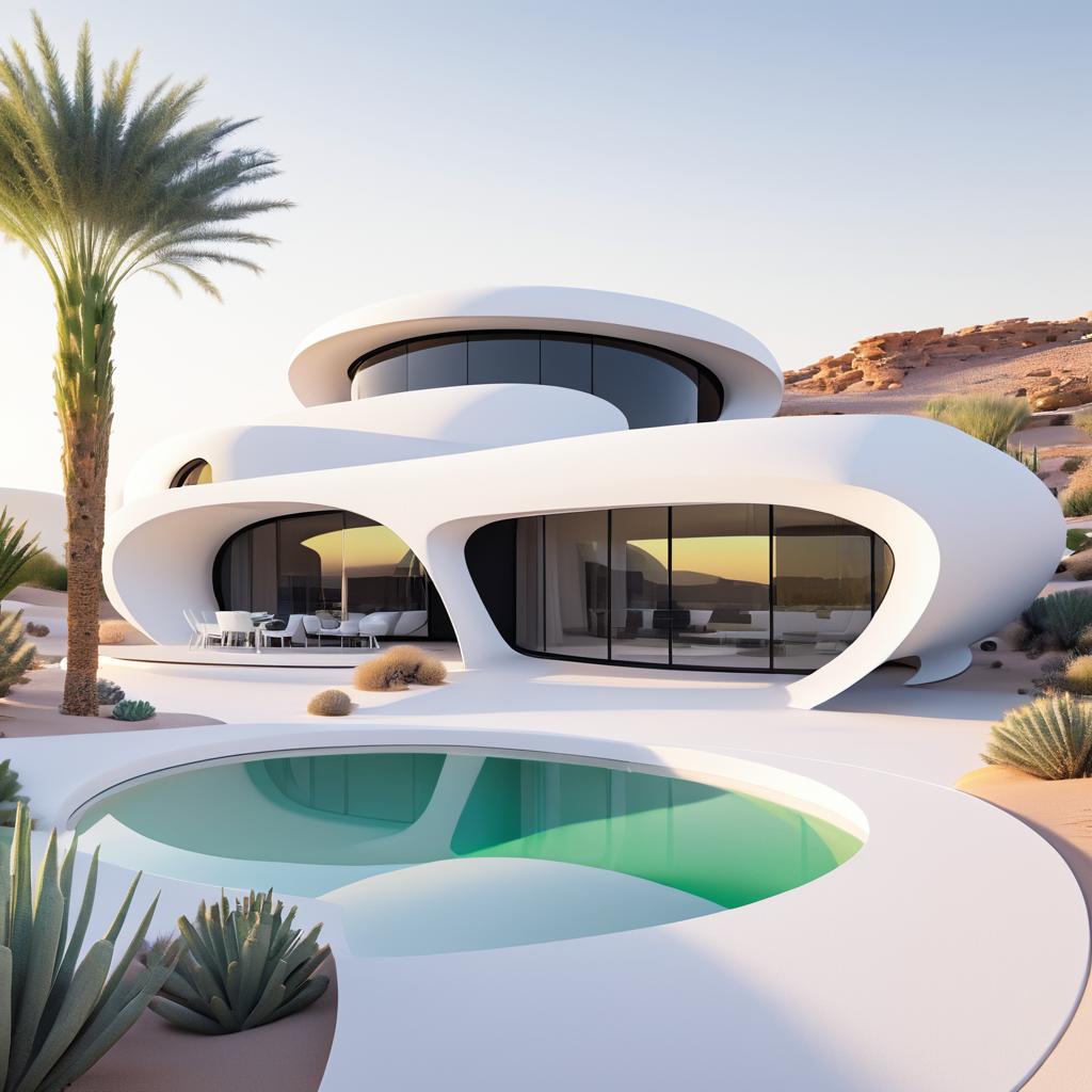 Futuristic Villa with Desert Landscape