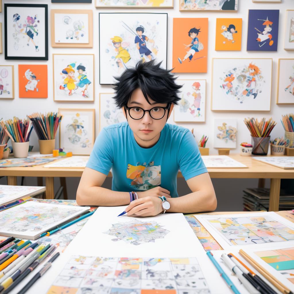 Whimsical Animator in a Colorful Studio