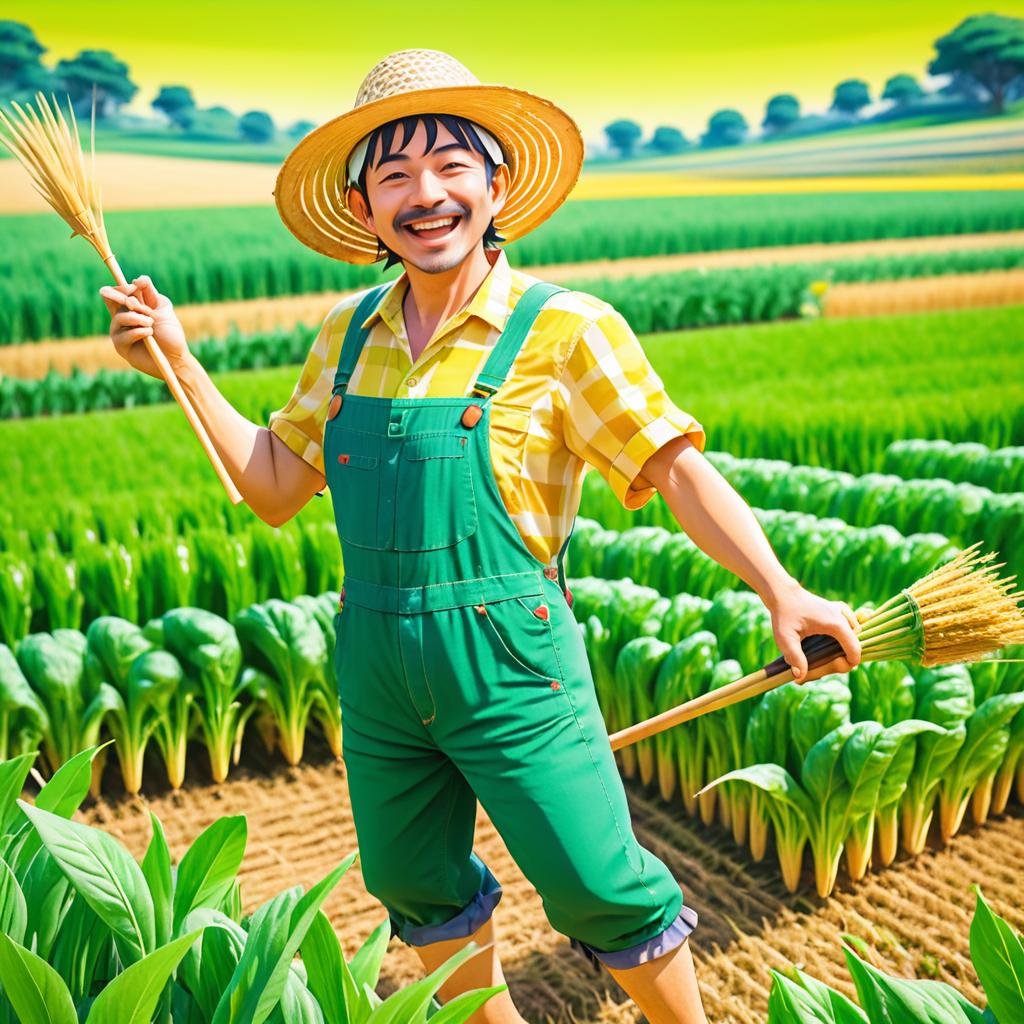 Cheerful Farmer in Vibrant Vegetable Field