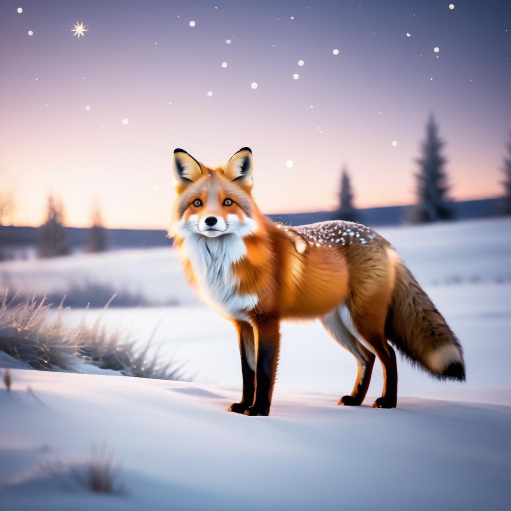 Twilight Fox in Serene Snowy Landscape