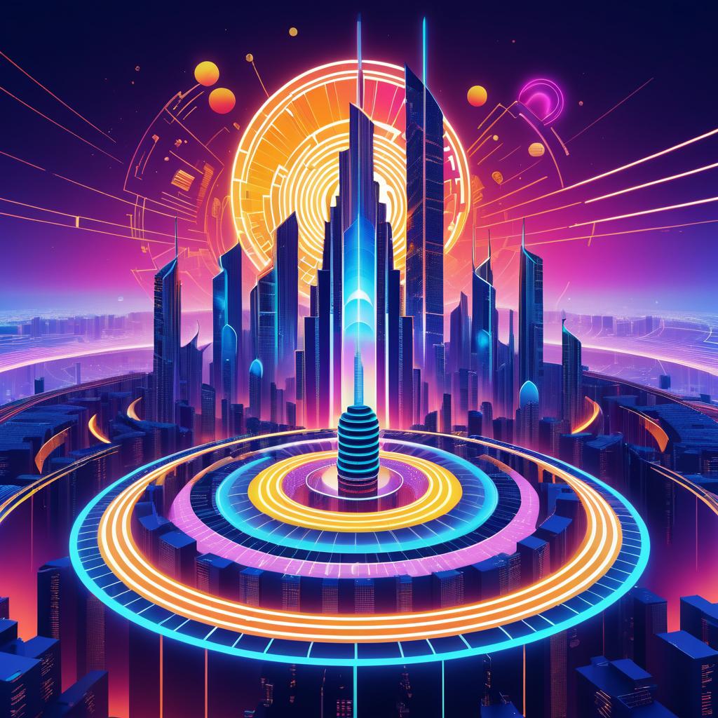 Futuristic Cityscape with Bitcoin Logo