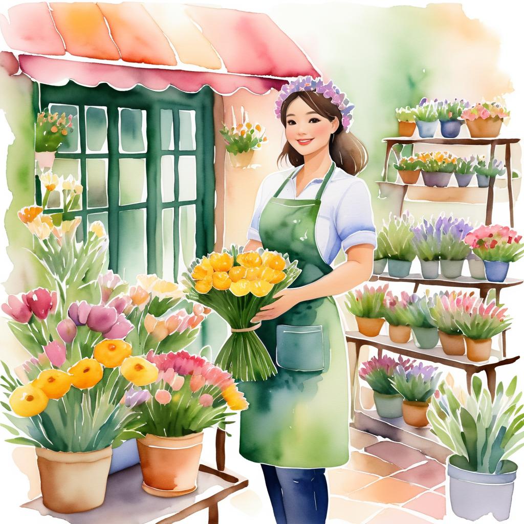 Charming Florist in Watercolor Delight