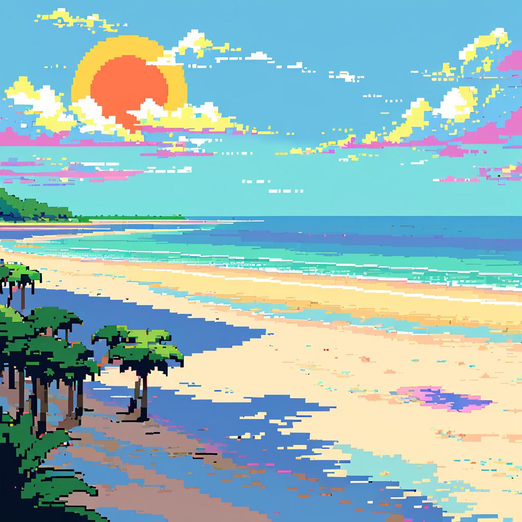 Vibrant Sandy Peninsula in Retro Pixel Art