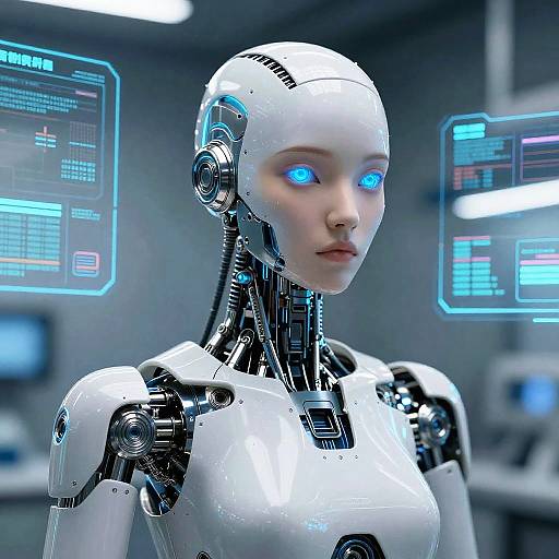 Futuristic AI Android in High-Tech Lab