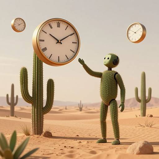 Surreal Humanoid Cactus and Time