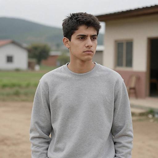 Young Man Outdoors with Serious Expression