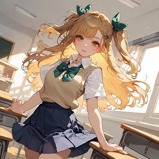 Dynamic Anime School Girl Pose