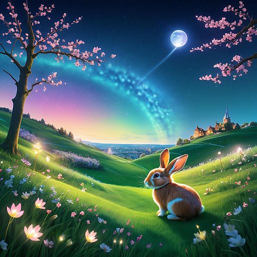 Charming Rabbit Overlooking Blooming Meadow Charming Rabbit Overlooking Blooming Meadow