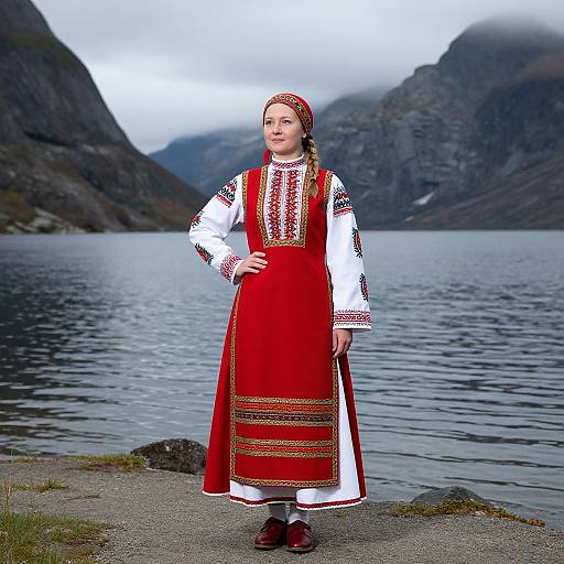 Norwegian Folk Costume by Lakeside