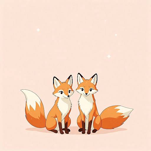 Minimalist Pastel Celestial Foxes Wallpaper